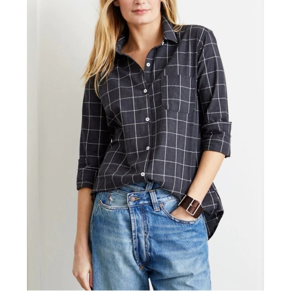 Not Monday | Kennedy Cotton Windowpane Button Down Shirt in Charcoal Size Large